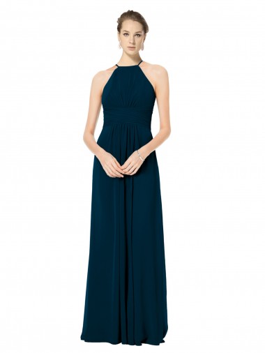 Sleeveless Halter Neck Soft Chiffon Midnight Green Long Bridesmaid Dress London