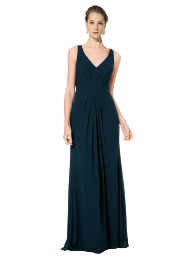 Sleeveless V-Neck Soft Chiffon Midnight Green Long Bridesmaid Dress London