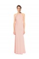Sleeveless Halter Neck Chiffon Pink Long Bridesmaid Dress London
