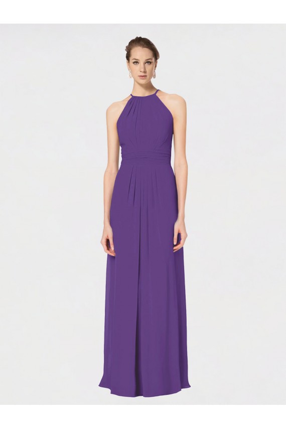 Sleeveless Halter Neck Soft Chiffon Plum Purple Long Bridesmaid Dress London