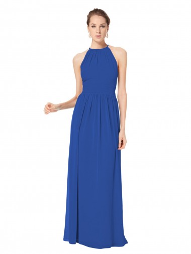 Sleeveless Halter Neck Chiffon Royal Blue Long Bridesmaid Dress / Evening Dress London