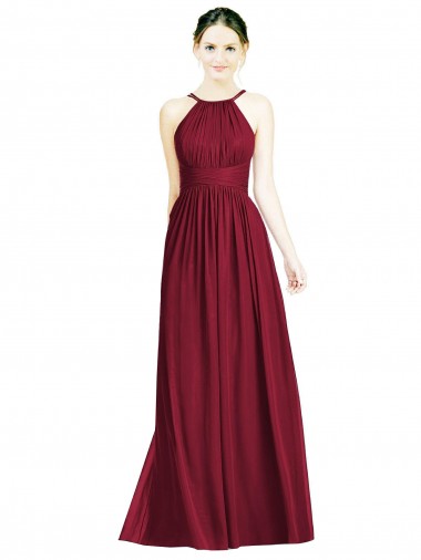Sleeveless Halter Neck Chiffon Burgundy Long Formal Dress / Bridesmaid Dress London