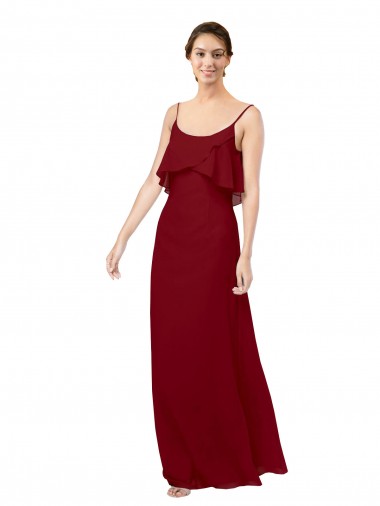 Sleeveless Scoop Neck Soft Chiffon Burgundy Long Bridesmaid Dress London