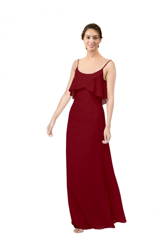 Sleeveless Scoop Neck Soft Chiffon Burgundy Long Bridesmaid Dress London