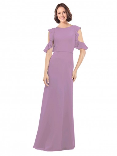 Cold Shoulder High Neck Soft Chiffon Dark Lavender Long Bridesmaid Dresses London