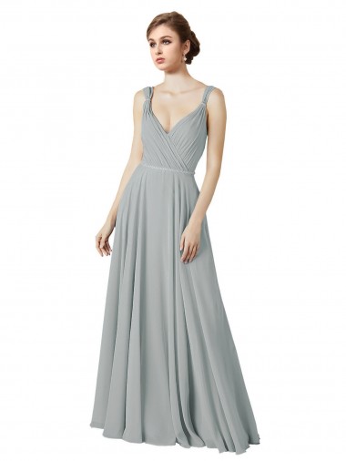 Sleeveless V-Neck Chiffon Silver Long Bridesmaid Dress / Evening Dress London