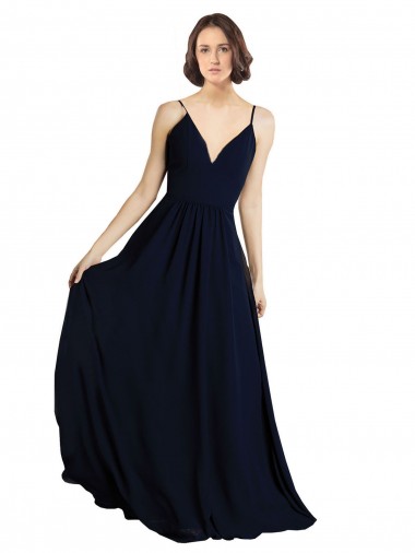 Sleeveless V-Neck Chiffon Dark Navy Long Bridesmaid Dress & Gowns London
