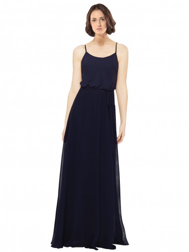Sleeveless Scoop Neck Soft Chiffon Dark Navy Long Bridal Party Dress London