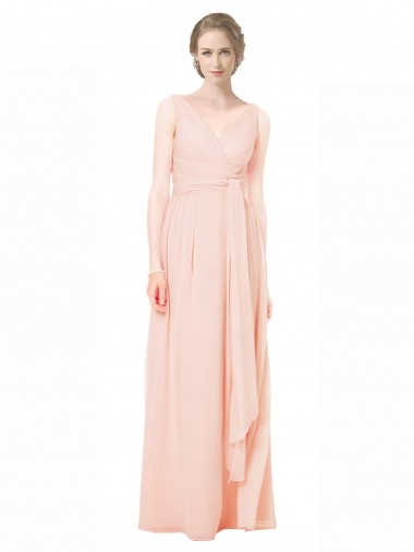 Sleeveless V-Neck Chiffon Long Wedding Party Dress London