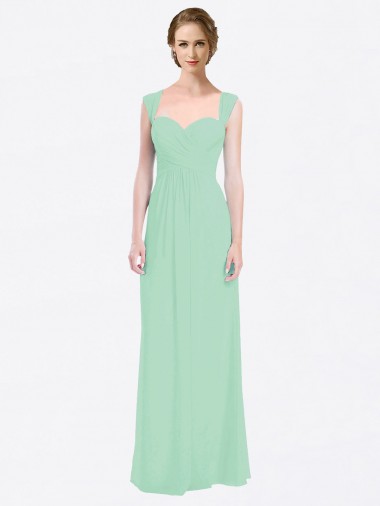 Cap Sleeves Sweetheart Soft Chiffon Mint Green Long Bridesmaid Dress London