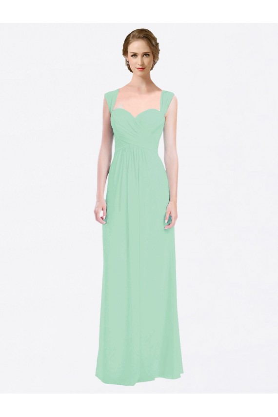 Cap Sleeves Sweetheart Soft Chiffon Mint Green Long Bridesmaid Dress London