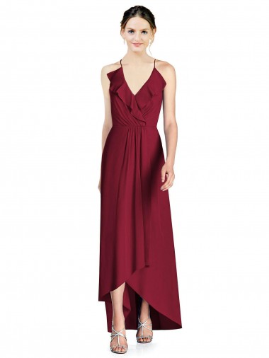 Sleeveless V-Neck Soft Chiffon Burgundy Long High Low Bridesmaid Dress London
