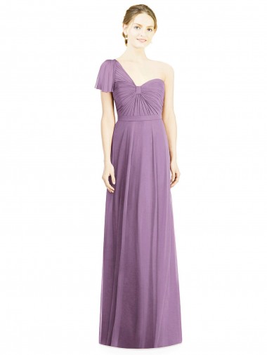 Flutter Sleeves Sweetheart Soft Chiffon Dark Lavender Long Formal Dress / Bridesmaid Dress London