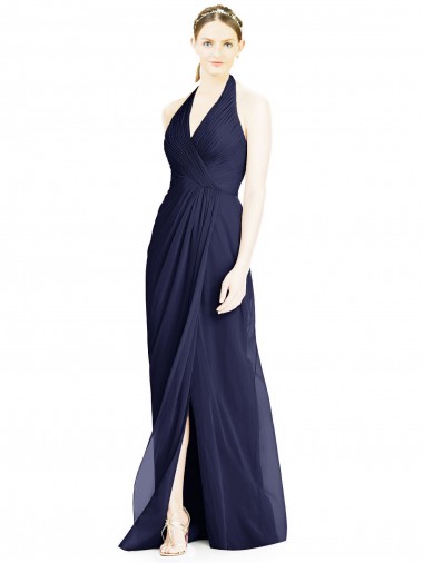 Sleeveless V-Neck Soft Chiffon Dark Navy Long Formal Dress / Bridesmaid Dress London