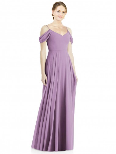 Sleeveless Spaghetti Straps Soft Chiffon Dark Lavender Long Semi Formal Evening Dress / Bridesmaid Dress London