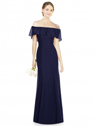 Sleeveless Off the Shoulder Soft Chiffon Dark Navy Long Bridesmaid Dress London