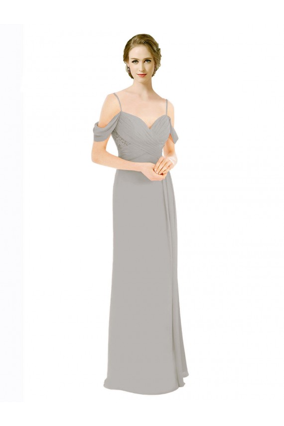 Cold Shoulder Sweetheart Soft Chiffon & Lace Silver Long Bridesmaid Dress London