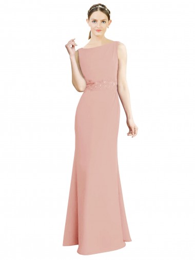 Sleeveless High Neck Soft Chiffon Bliss Pink Long Bridesmaid Dress London
