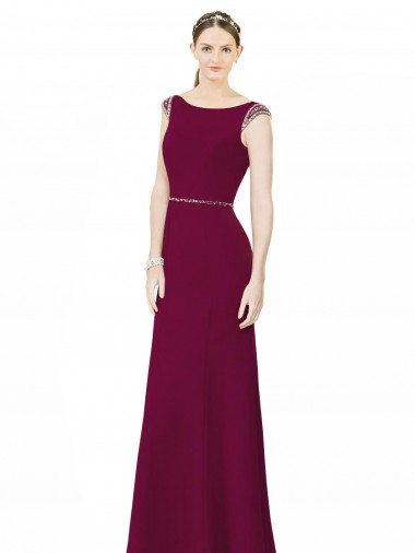 Sleeveless High Neck Soft Chiffon Burgundy Long Bridesmaid Dress London