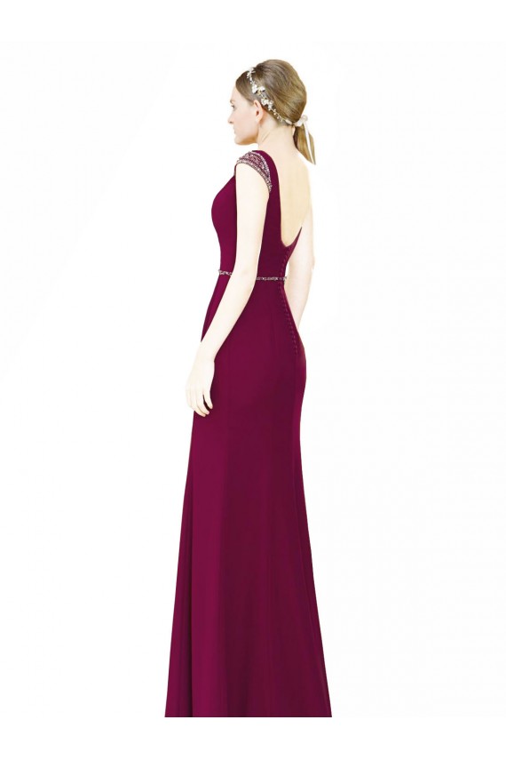 Sleeveless High Neck Soft Chiffon Burgundy Long Bridesmaid Dress London