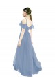 Cap Sleeves V-Neck Lxue Chiffon Dusty Blue Long Bridesmaid Dress London