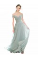 Cap Sleeves Off the Shoulder Soft Chiffon & Lace Sea Glass Long Bridesmaid Dress London