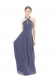 Sleeveless Halter Neck Soft Chiffon Silver Stone Long Bridesmaid Dress London