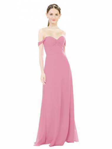 Cap Sleeves Sweetheart Soft Chiffon Skin Pink Long Formal Dress / Bridesmaid Dress London