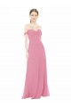 Cap Sleeves Sweetheart Soft Chiffon Skin Pink Long Formal Dress / Bridesmaid Dress London