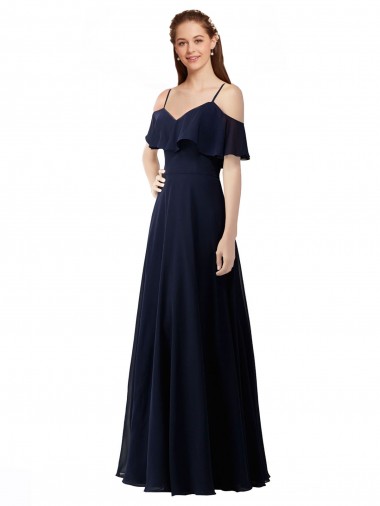 Sleeveless V-Neck Soft Chiffon Dark Navy Long Bridesmaid Dress London