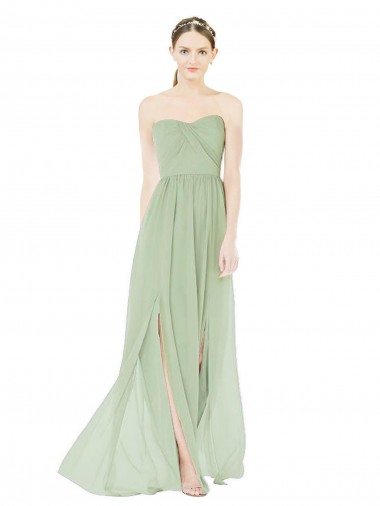 Sleeveless Strapless Soft Chiffon Sage Long Semi Formal Evening Dress / Bridesmaid Dress London