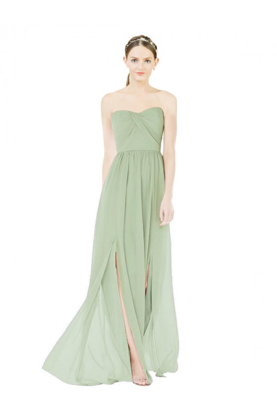Sleeveless Strapless Soft Chiffon Sage Long Semi Formal Evening Dress / Bridesmaid Dress London