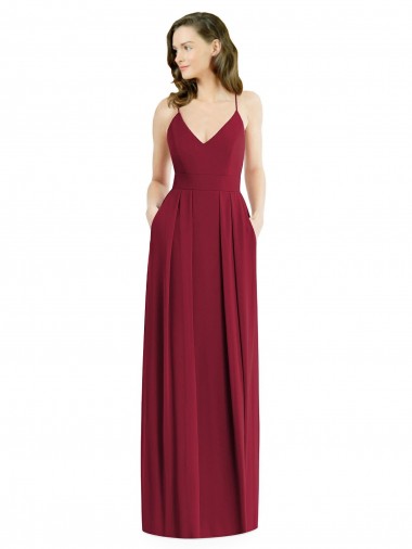 Sleeveless V-Neck Soft Chiffon Burgundy Long Semi Formal Evening Dress / Bridesmaid Dress London