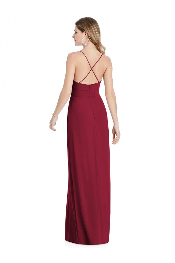 Sleeveless V-Neck Soft Chiffon Burgundy Long Semi Formal Evening Dress / Bridesmaid Dress London