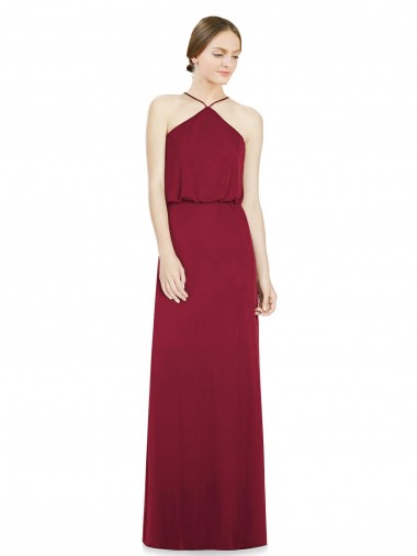 Sleeveless Halter Neck Soft Chiffon Burgundy Long Bridesmaid Dress London
