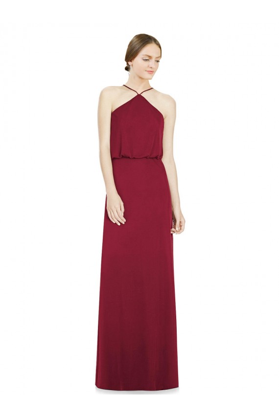 Sleeveless Halter Neck Soft Chiffon Burgundy Long Bridesmaid Dress London