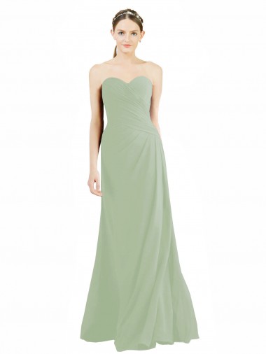 Sleeveless Sweetheart Soft Chiffon Smoke Green Long Bridesmaid Dress London