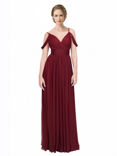 Sleeveless Spaghetti Straps Chiffon Burgundy Long Bridesmaid Dress / Evening Dress London