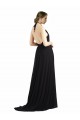 Sleeveless Halter Neck Soft Chiffon Oyster Silver Long Bridesmaid Dress London