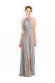 Sleeveless Halter Neck Soft Chiffon Oyster Silver Long Bridesmaid Dress London