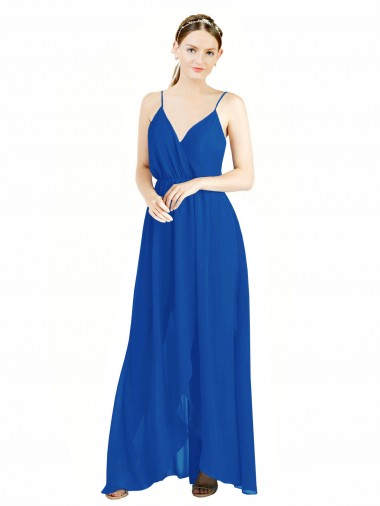 Sleeveless V-Neck Luxe Chiffon Royal Blue Long Bridesmaid Dress London