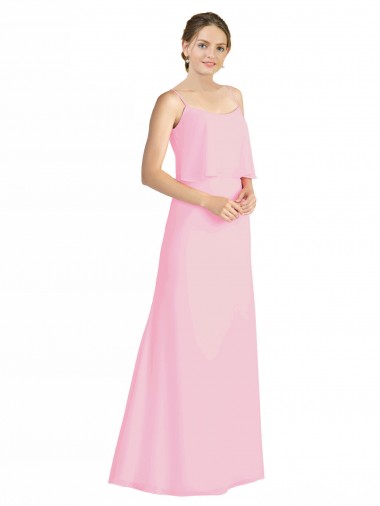 Sleeveless Spaghetti Straps Soft Chiffon Barely Pink Long Bridesmaid Dress London