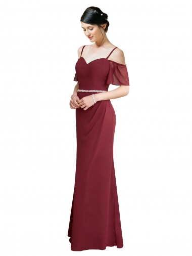 Cold Shoulder Sweetheart Soft Chiffon Burgundy Long Bridesmaid Dress London