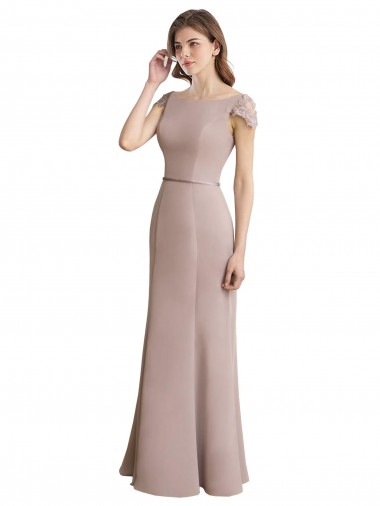 Cap Sleeves High Neck Soft Chiffon & Lace Long Formal Dress / Bridesmaid Dress London