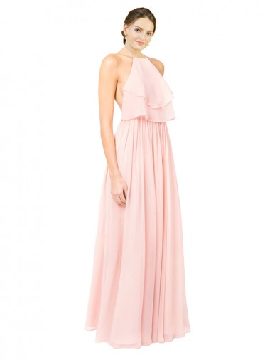 Sleeveless Halter Neck Soft Chiffon Pink Long Formal Dress / Bridesmaid Dress London