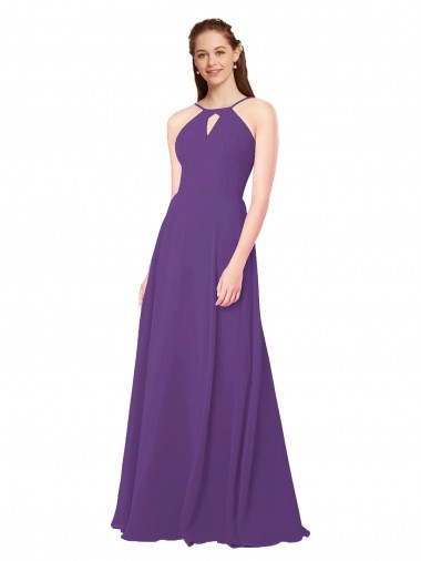 Sleeveless High Neck Soft Chiffon Plum Purple Long Bridesmaid Dress London