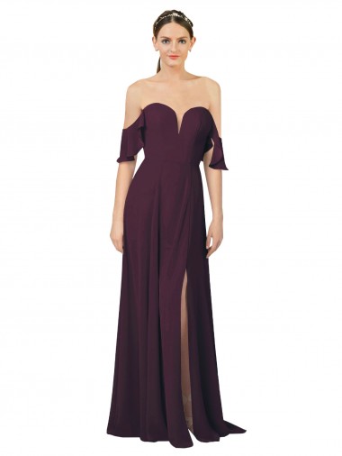 Cold Shoulder Sweetheart Soft Chiffon Grape Long Formal Dress / Bridesmaid Dress London