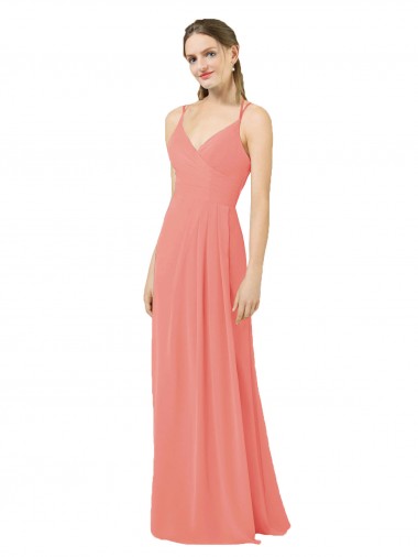 Sleeveless V-Neck Soft Chiffon Desert Rose Long Bridesmaid Dress London