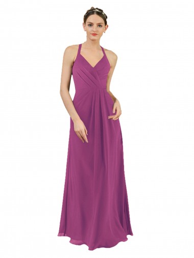 Sleeveless V-Neck Soft Chiffon Wild Berry Sheath Long Bridesmaid Dress London