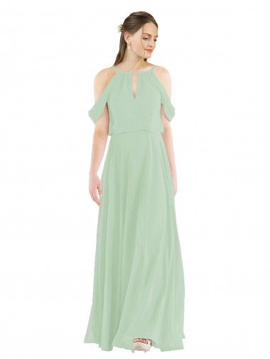 Sleeveless Off the Shoulder Soft Chiffon Sage Long Bridesmaid Dress London